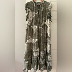 PHILOSOPHY Olive Green and Cream Patterned Midi Dress Sz 1X